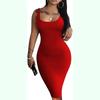 Solid Color U-neck Sleeveless Dress Women's Pure Color U-Neck Sleeveless Sheath Dress