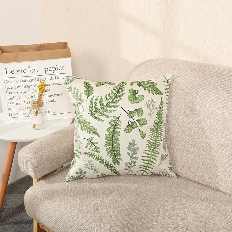 Nap Pillowcase Nordic Green Plants and Flowers Pastoral Bamboo Hemp Super Soft Pillow Car Cushion Pillow Core for Living Room