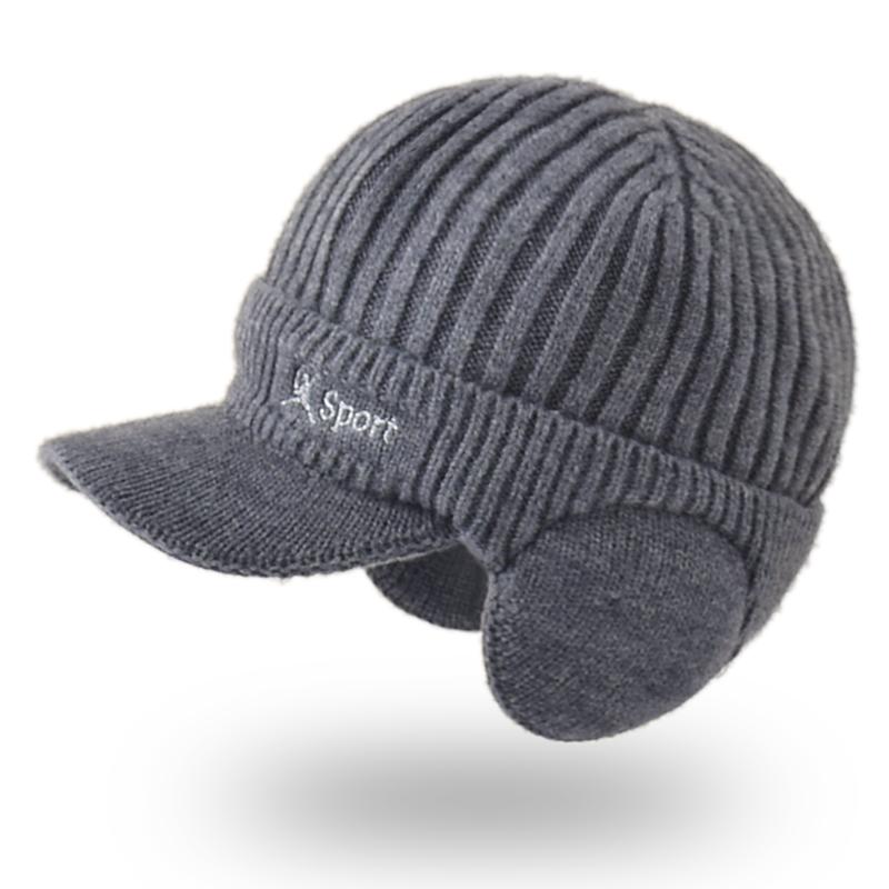 

Winter Fashion Ear Protection Cycling Cap Unisex Windproof Warm Peaked Baseball Cap Wool Knitted Beanie Outdoor Ski Hat темно-серого