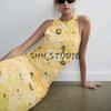Summer New Product Women's Clothes French Round Neck Sleeveless A- Line Printed Silk Net Long Midi Skirt Dress 5039627
