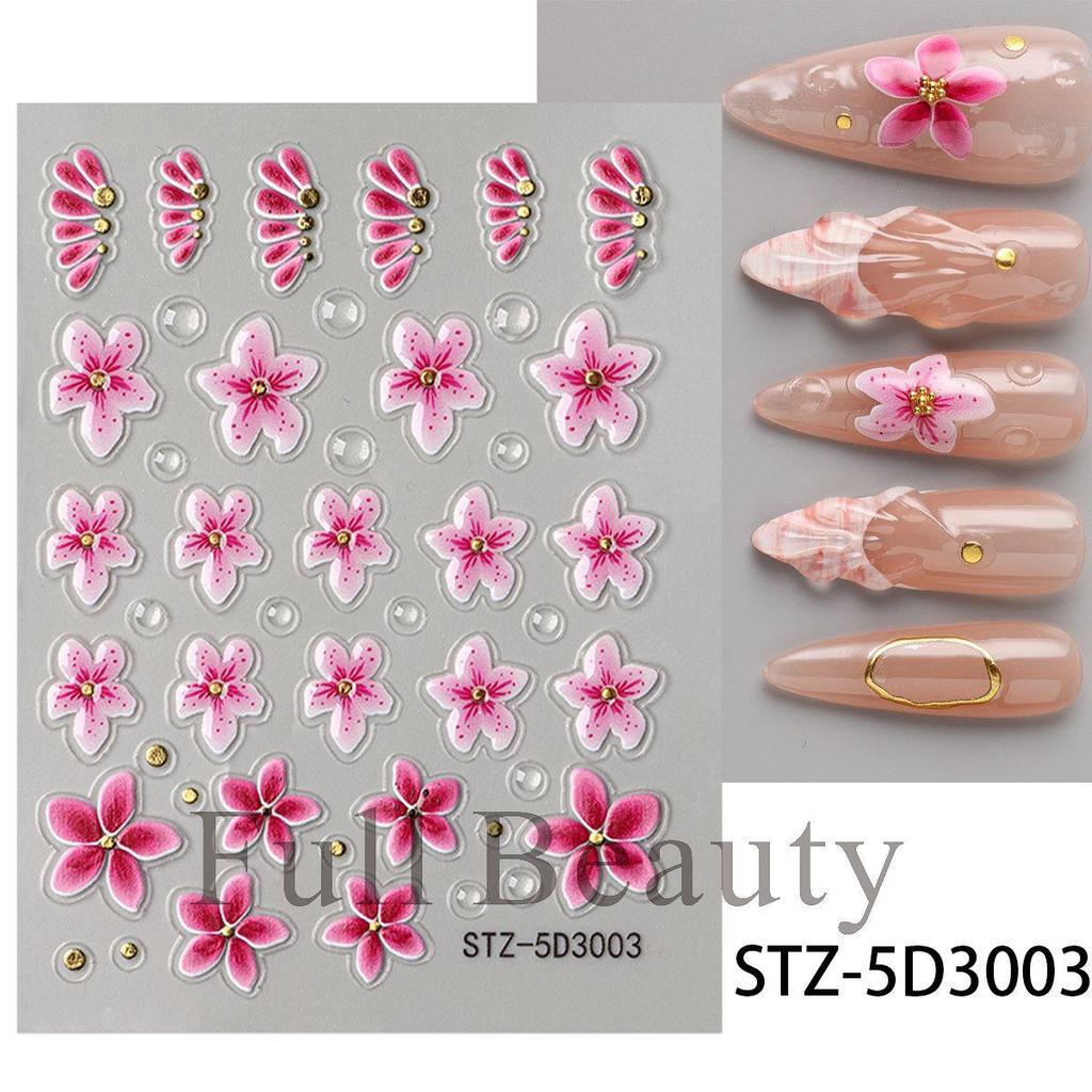 5D Embossed Nail Art Stickers Sun Flower Nail Decals Engraving Floral Nail Slider Tips