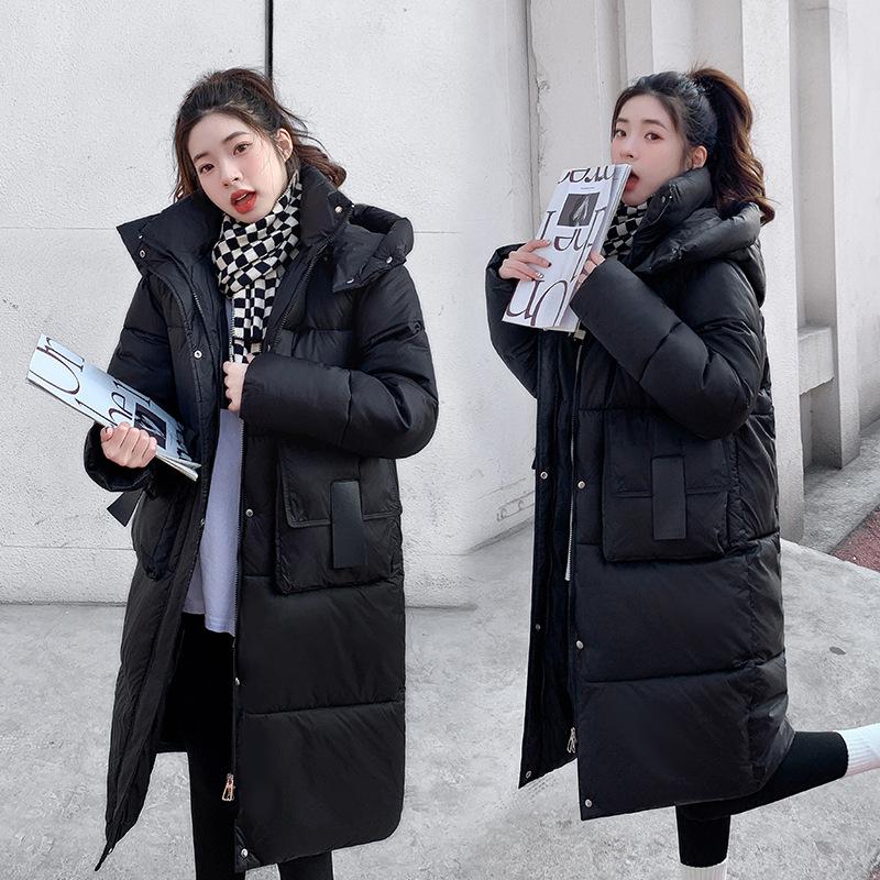 Down padded jacket women's middle school over the knee length thickened 2025 winter cotton jacket Korean version of the new padded jacket loose jacket