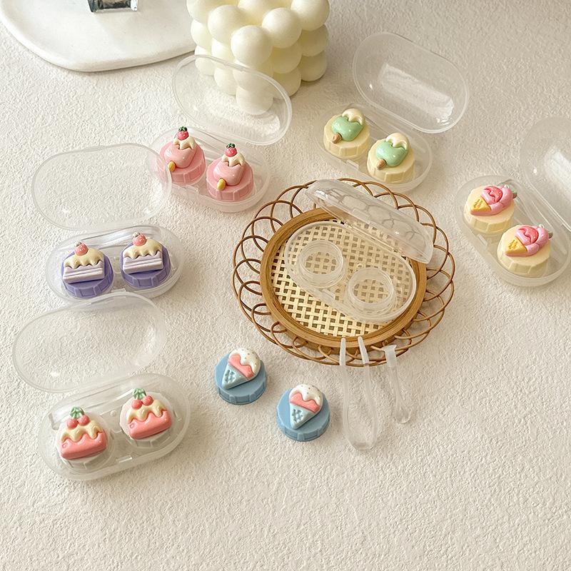 Women Contact Lense Kit Holder Container Cute Ice Cream Shape Contact Lens Case for Travel Party with Lenses Tweezers Gift