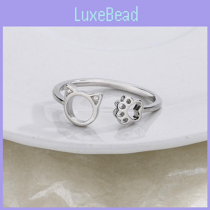 Cute And Sweet Cat Paw Ring For Girls Adorable And Versatile Micro-inlaid Shiny Diamond Hollow Kitty Design