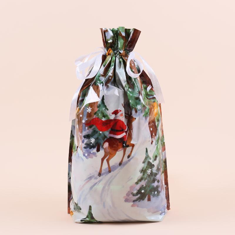 Christmas Drawstring Gift Bags with Assorted Festive Patterns Self Standing for Home Xmas Party Treat Packing