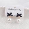 Black Red Bowknot Elegant Hanging Earrings Imitation Pearl Ball Pendants Korean Fashion Sweet Small Earrings brincos 2025 new