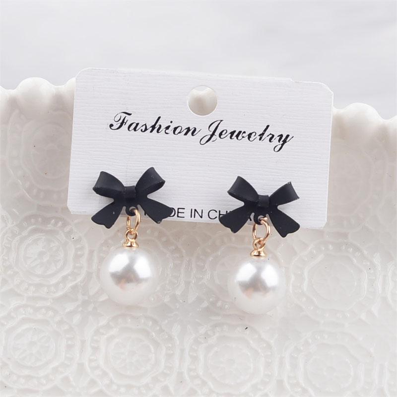 Black Red Bowknot Elegant Hanging Earrings Imitation Pearl Ball Pendants Korean Fashion Sweet Small Earrings Brincos 2025 New