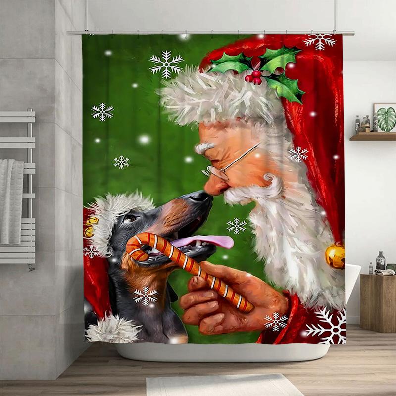 

Tuniu Festive Santa Paws Dog Holiday Bath Curtain Funny Christmas Shower Curtain Cute Pet Lover Decor Unique Home Accent Adorabl W60H190(CM)-1 Pcs