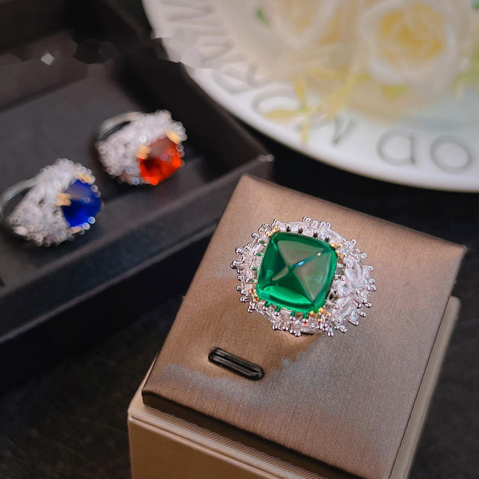 

BELLA BOX Роскошное антикварное культурное изумрудное кольцо цвета сахарного тауэра, подходящее для женской повседневной вечеринки, модные ювелирные изделия Adjustable Opening изумрудный