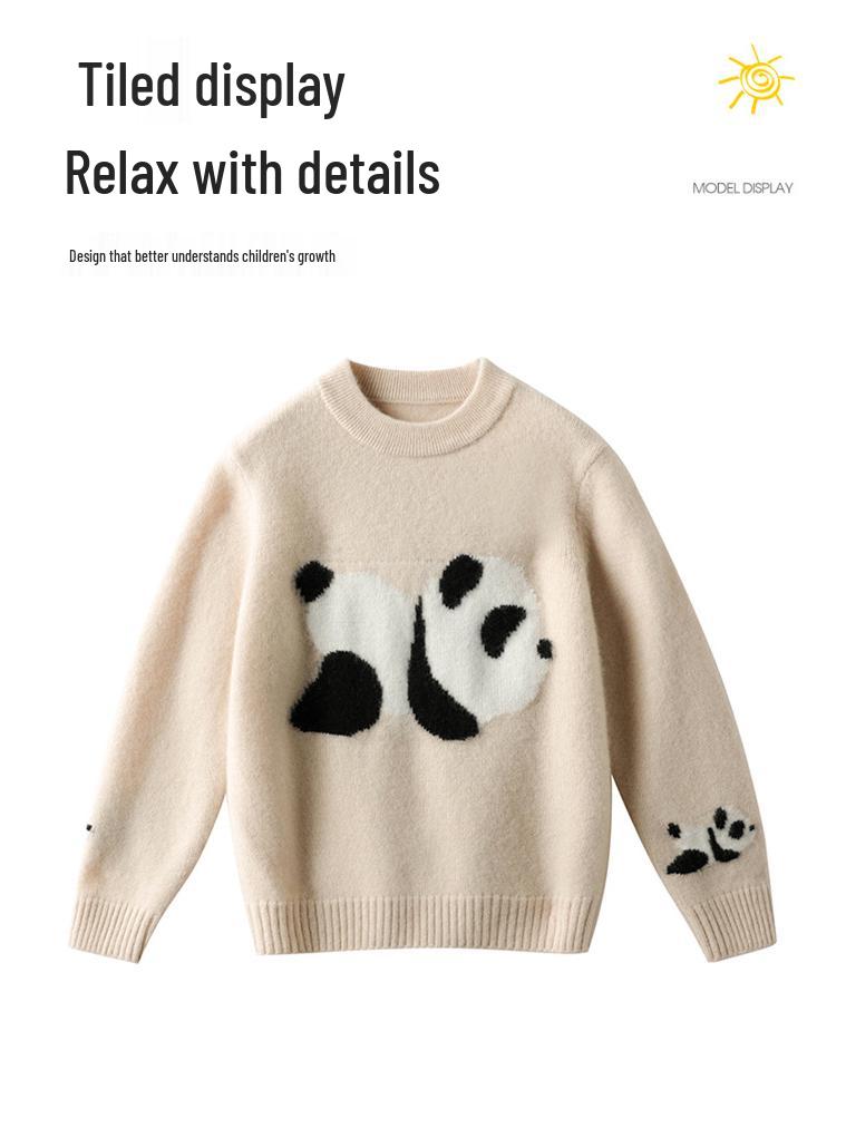 Kinder-Rollkragen-Kaschmirpullover mit Panda-Design für Herbst & Winter