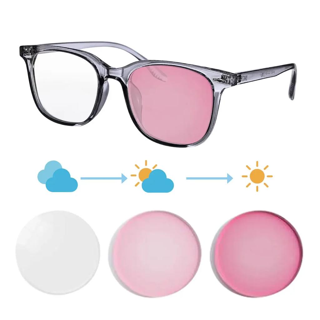 SHINU Shortsighted Eyeglasses Ladies Photochromic Myopia Glasses Transition Lenses for Myopia with UV Protection