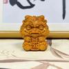 Natural Solid Wood Feng Shui Little Lion Lucky Mini Statue Cute Home Room Office Car Decorations  Featured Mascot A Pair