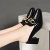 Cool Slippers Women Wear New High-heeled Half-support Single Shoes Patent Leather Muller Shoes Lazy Bag Head Half-slippers In Autumn