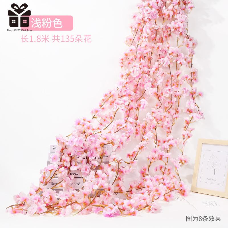 230CM Artificial Sakura Flowers Vine Wedding Garden Rose Arch Home Party Decoration Christmas Bridal Fake Silk Scrapbook Plants