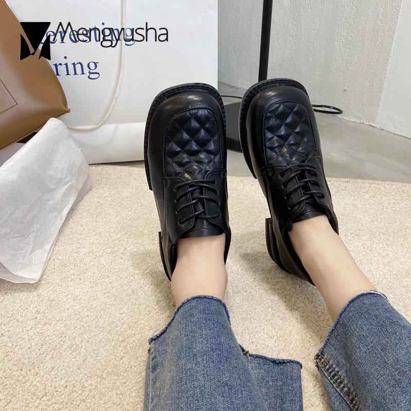 

2-стильные туфли с квадратным носком, мокасины со шнуровкой, британские кожаные туфли для женщин, оксфорды, туфли дерби на низком каблуке для женщин 5