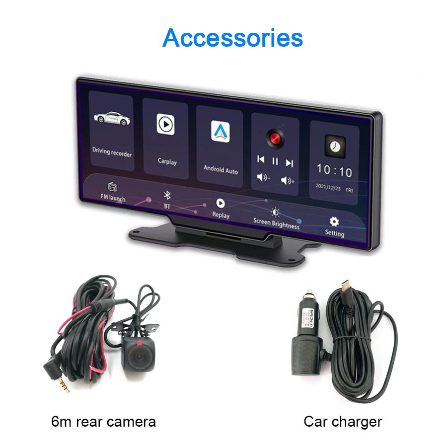 10.26" 1080P Dashcam DVR + Rear Camera For Car Music Player Carplay Android Auto