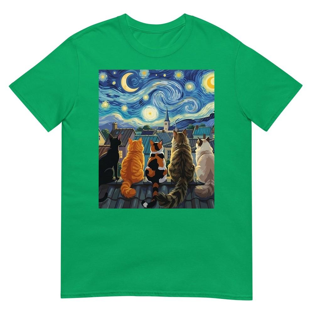 Funny Cat StarryNight Van Gogh Cats Rooftop Scene Feline TShirt