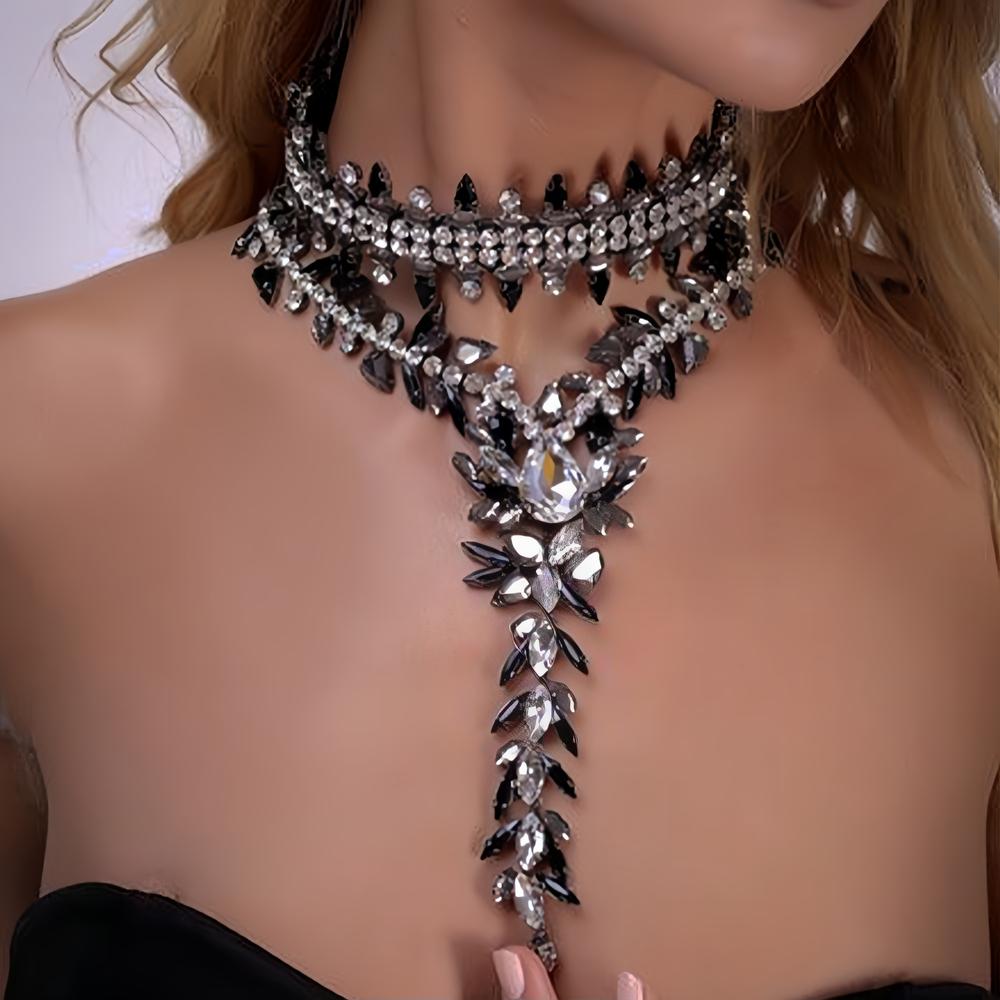 

Stonefans Exaggerated Long Choker Necklace Women Statement Jewelry Irregular Pendant Rhinestone Chunky Chain Clavicle Decoration T-2 розового золота