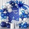 Night Blue Balloon Wreath Arch Set Navy Blue 4D Foil Exploding Star Balloon Boy Birthday Party Decoration