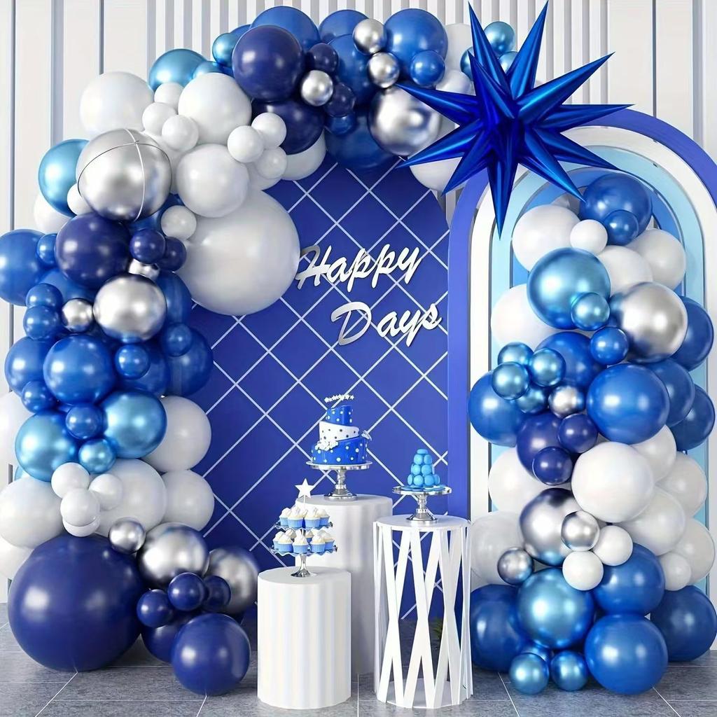 Night Blue Balloon Wreath Arch Set Navy Blue 4D Foil Exploding Star Balloon Boy Birthday Party Decoration