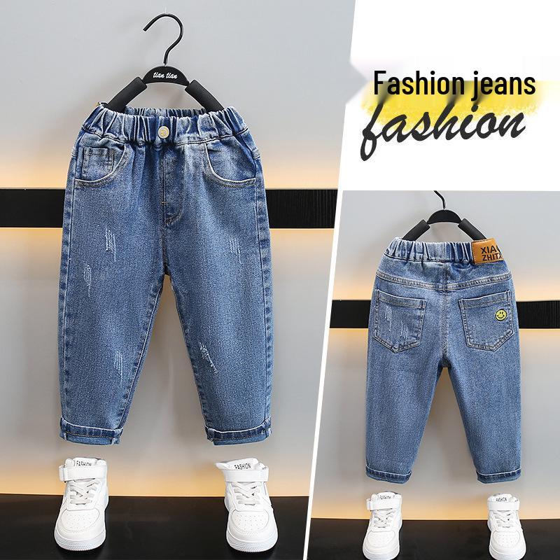 

Детские джинсы скинни облегающего кроя на осень 2025 года: Универсальные модные повседневные брюки для мальчиков 130 cm синий