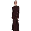 European Style Autumn Solid Color Long Sleeve Dress with Decorative Buckle