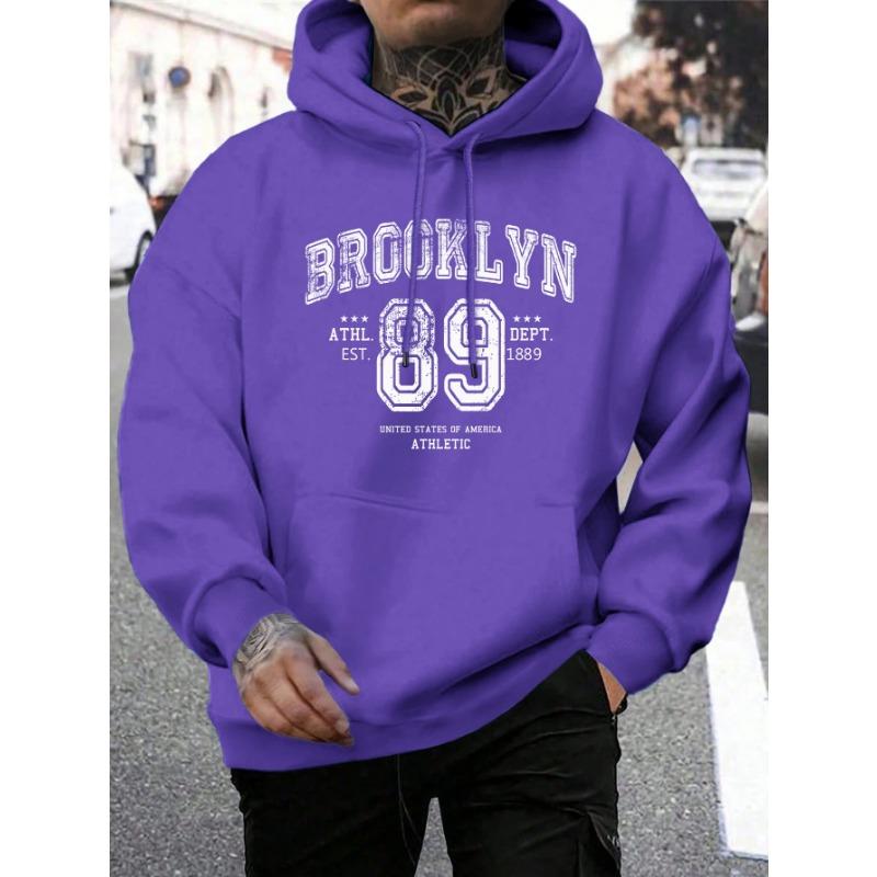 Hanorace cu imprimeu litere Brooklyn 89 Bărbați Modă Hanorac Confortabil Toamnă Fleece Moale Bărbați Hanorac Buzunar Buzunar Cald Topuri Hanorace și Sweatshirturi Bărbați