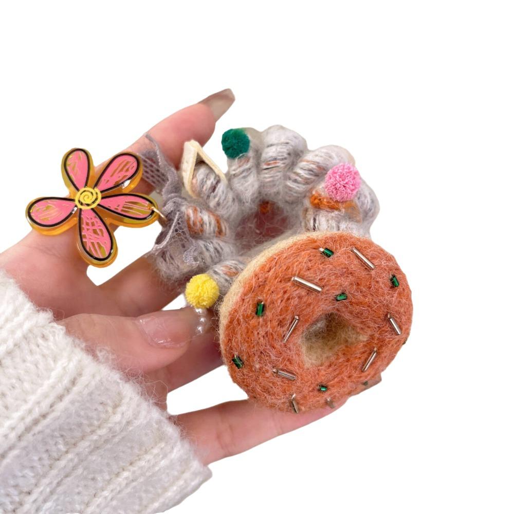 Wool Felt Telephone Line Hair Rope Straight Cookies Ponytail Holder Plush Donut Hair Ring  Daily