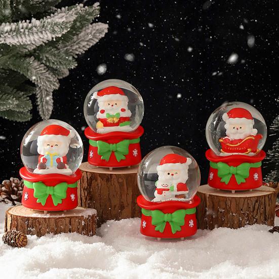 4.5/6.5CM Christmas Glowing Faux Crystal Ball Ornament LED Light-up Santa Claus Figurine Inside Clear Sphere Holiday Party Office Desktop Decoration