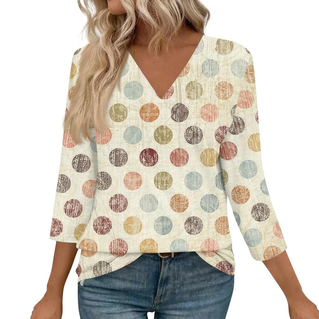 Dámské košile s 3/4 rukávem Topy s výstřihem do V Topy pro volný čas Základní trička Halenka Volné topy