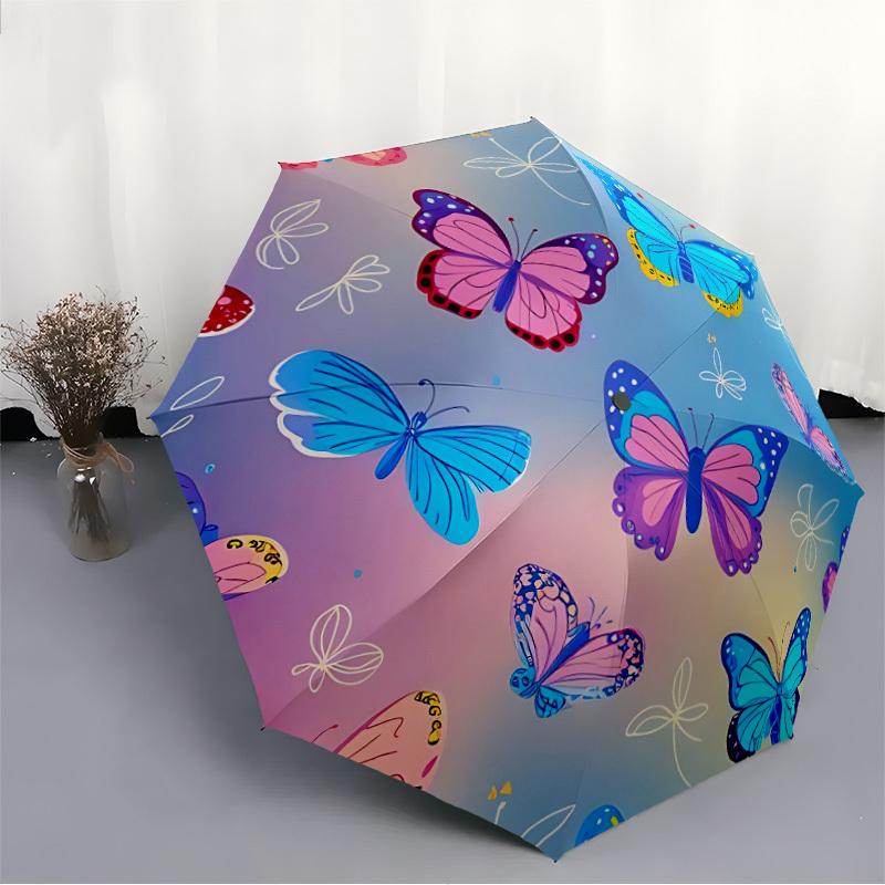 1pc Butterfly Pattern Automatic Opening/Closing Umbrella with Operation & Windproof Canopy yy260311096