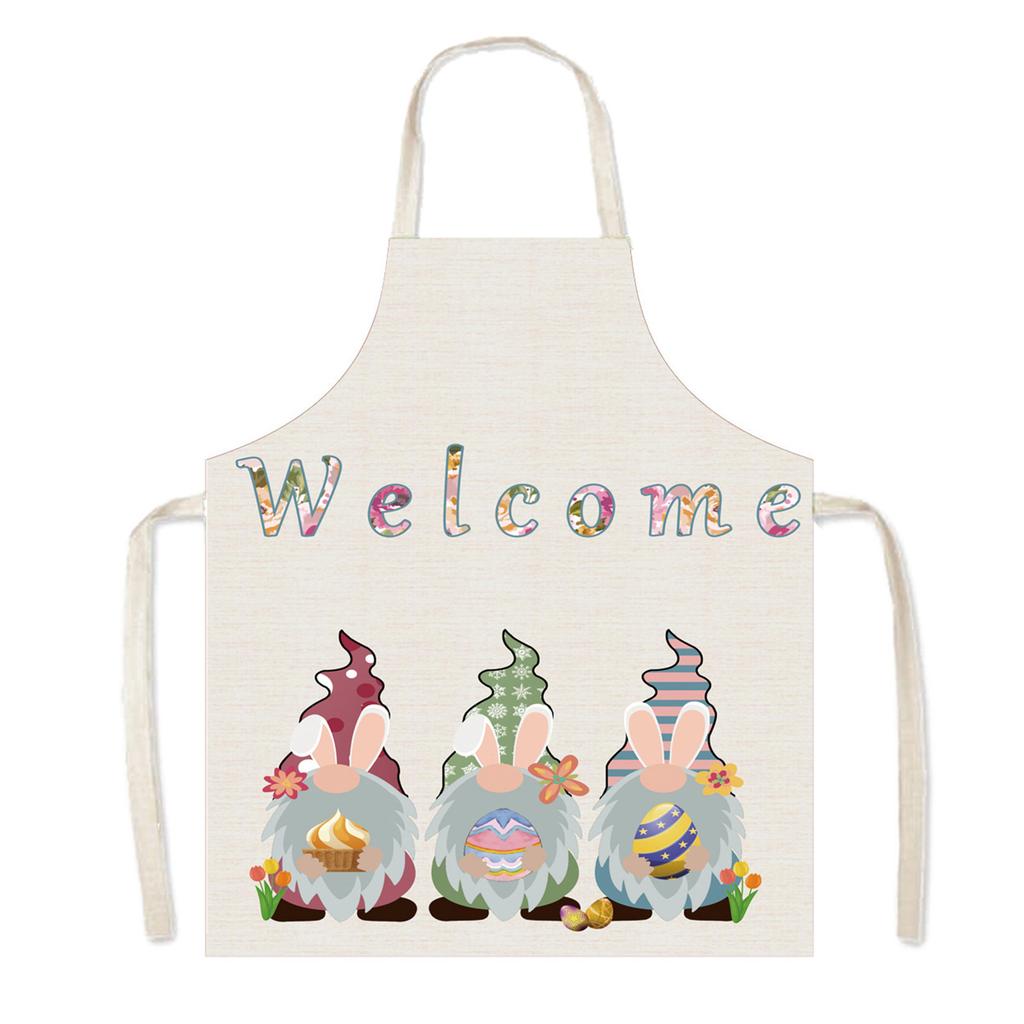 Easter Pattern Kitchen Apron for Women Men Home Cooking Sleeveless Aprons Gnome Rabbit Print Bibs Baking Accessories