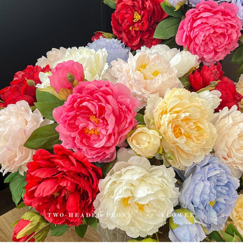2 Heads Peony Artificial Flower Peony Multicolor Bridal Bouquets Vivid Wedding Ornament Gift