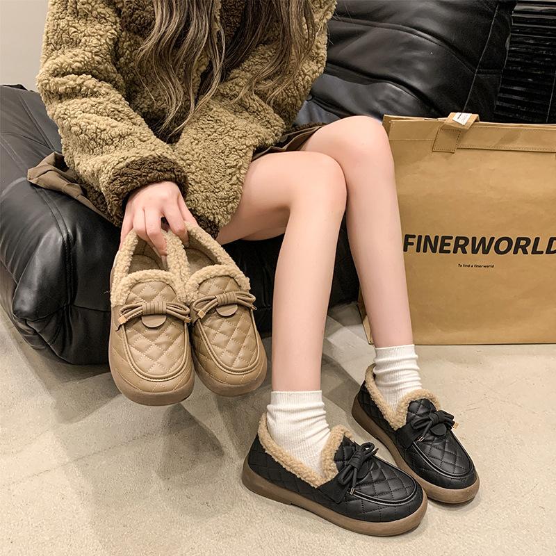 Women's soft elastic thick sole a foot stirrup winter fur one warm cold padded snow boots non-slip wear casual sports cotton boots