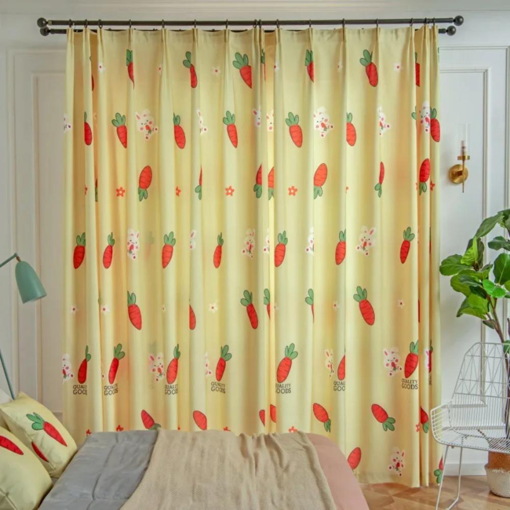 Pastoral Cartoon White Rabbit Cute Style Printed Window Curtains For Living Dining Room Bedroom Children'S Room Home