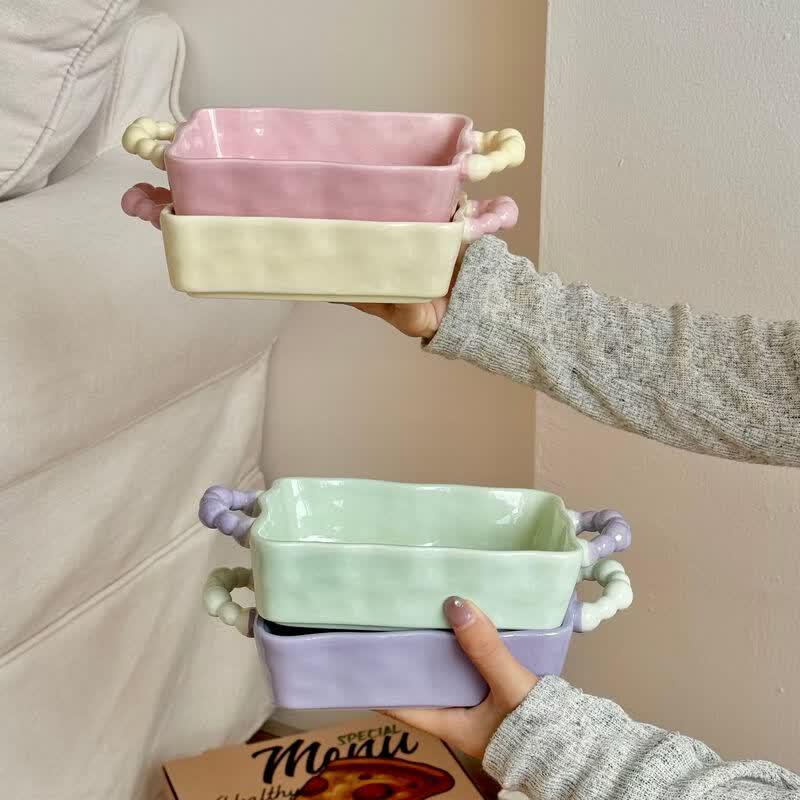 Irregular Color-Blocked Ceramic Baking Dish with Handles