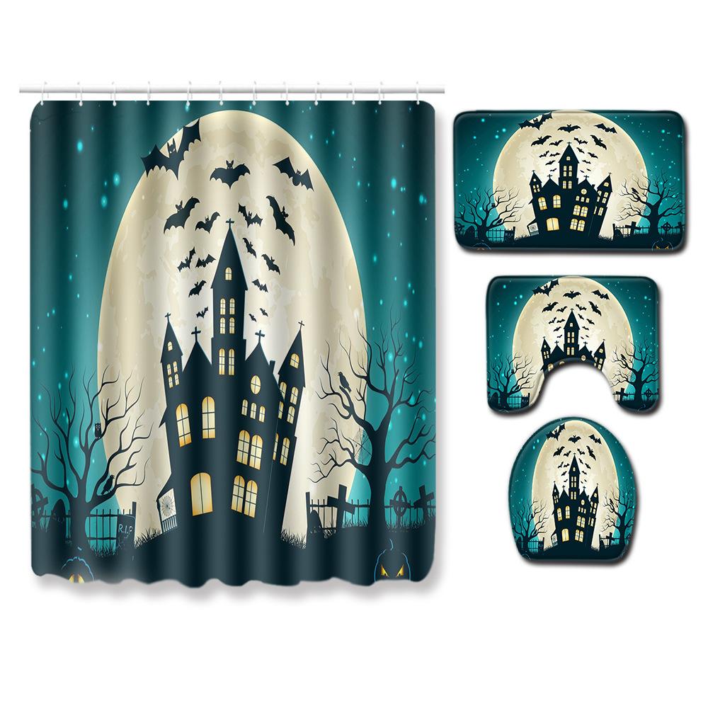 Halloween Bathroom Shower Curtain Floor Mat Combination Four-Piece Set Bathroom Toilet Carpet Door Mat