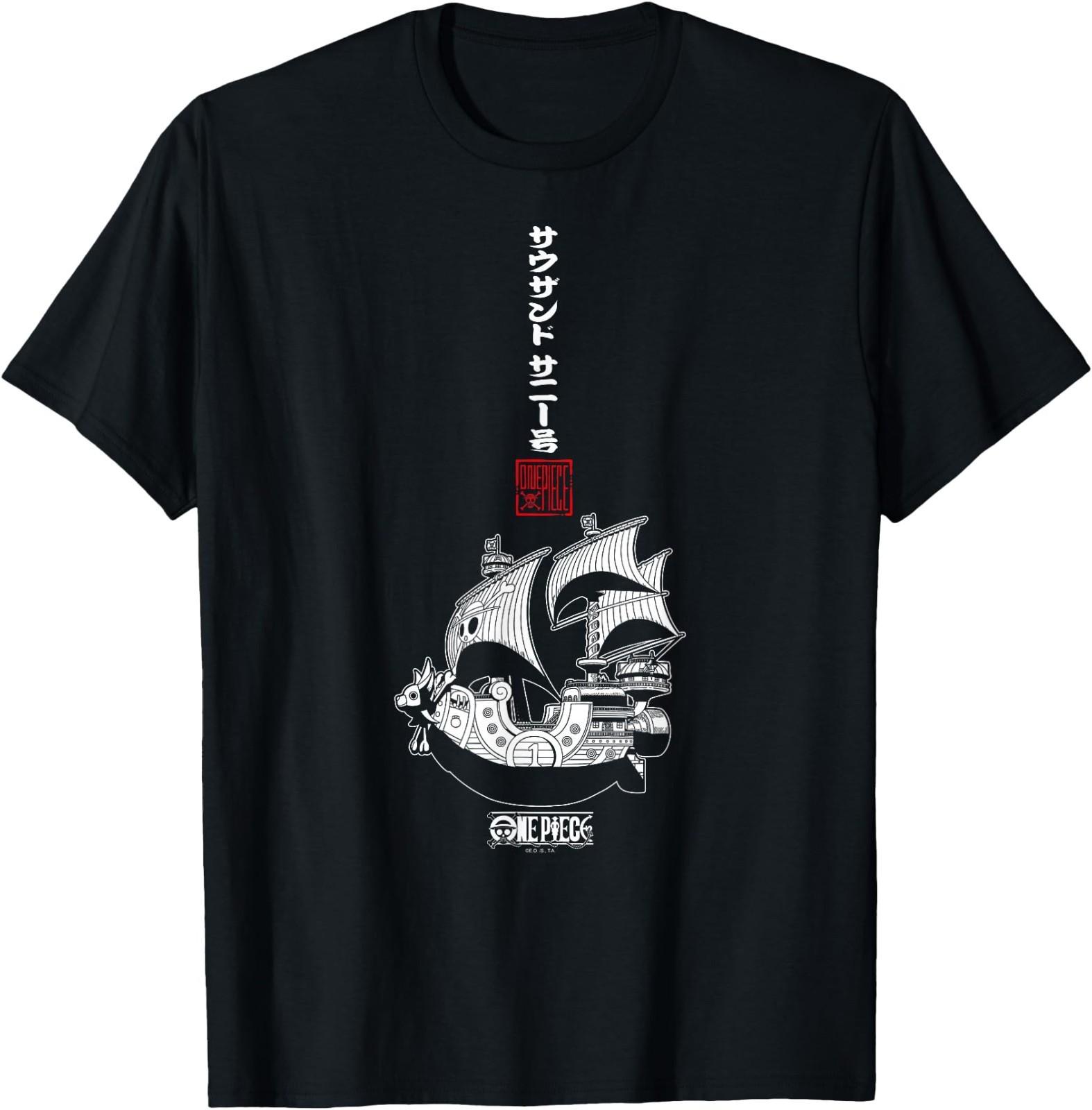 One Piece Anime Vertical Kanji Thousand Sunny Pirate Ship T-Shirt M