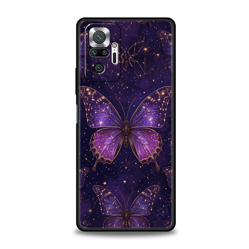 Art Purple Butterfly Phone Case Cover for Redmi 14C 10C Note 15 14 13 12 10 11 K40 Pro Plus 5G Soft TPU Shockproof Shell Fundas
