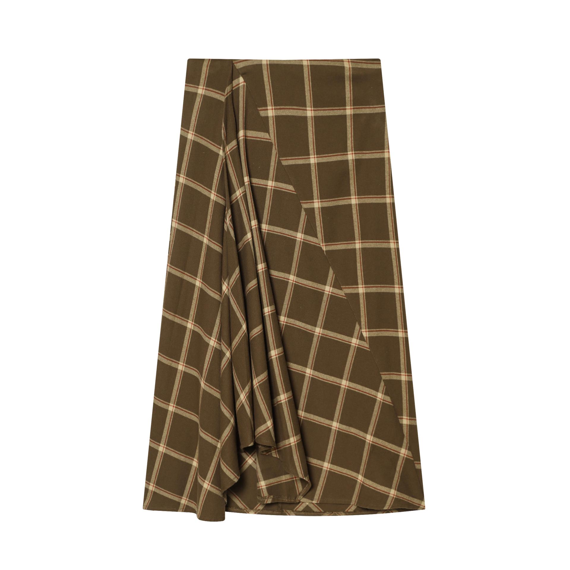European Style Plaid Midi Skirt with Layered Decoration - Autumn 2025 Women s Fashion Small