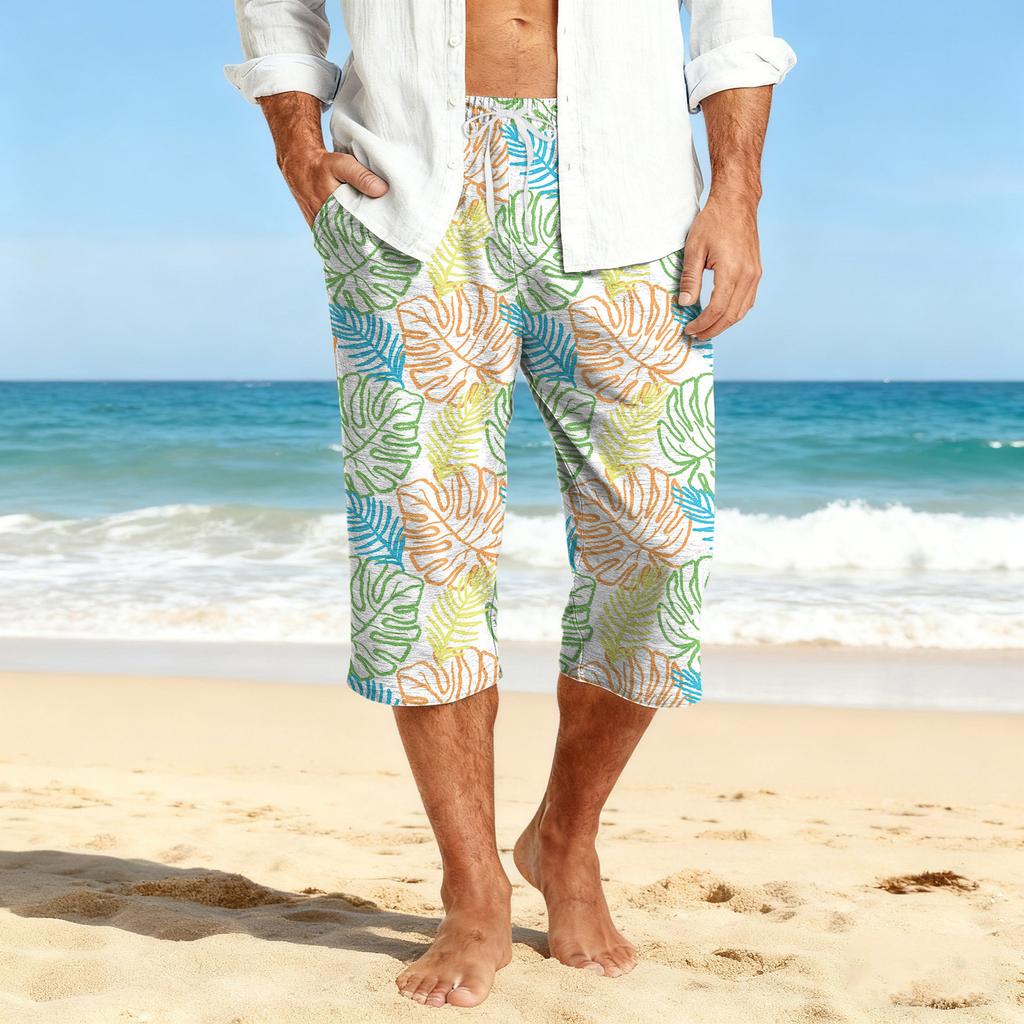 Men's Casual Drawstring Cropped Shorts
