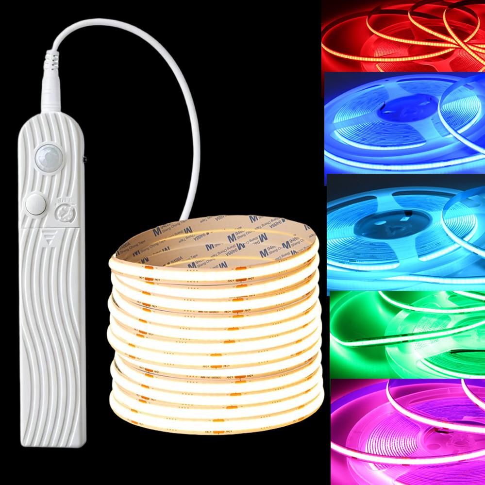 8MM COB LED-Streifen 5V Mit Bewegungssensor Flexibles LED-Band Batteriebetrieben 320 LEDs/m Induktions-Nachtlicht Für Treppe Schrank