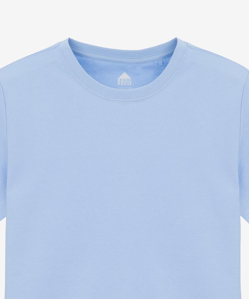 BASIC HOUSE Women'S Round Crop Short Sleeve T-Shirt Blue Lats0202