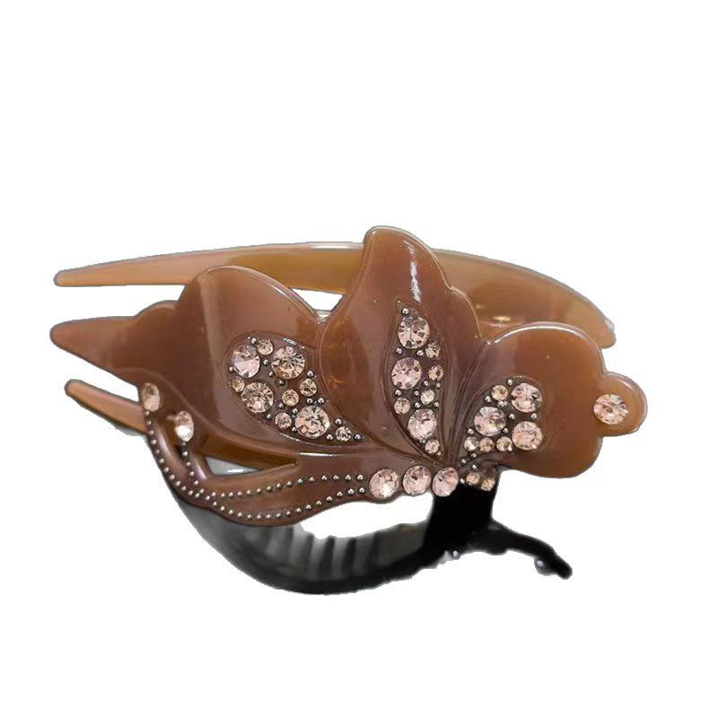 Clips Coreean Mare cu Strass pentru Coc - Clamă Elegantă Duckbill și Fishmouth