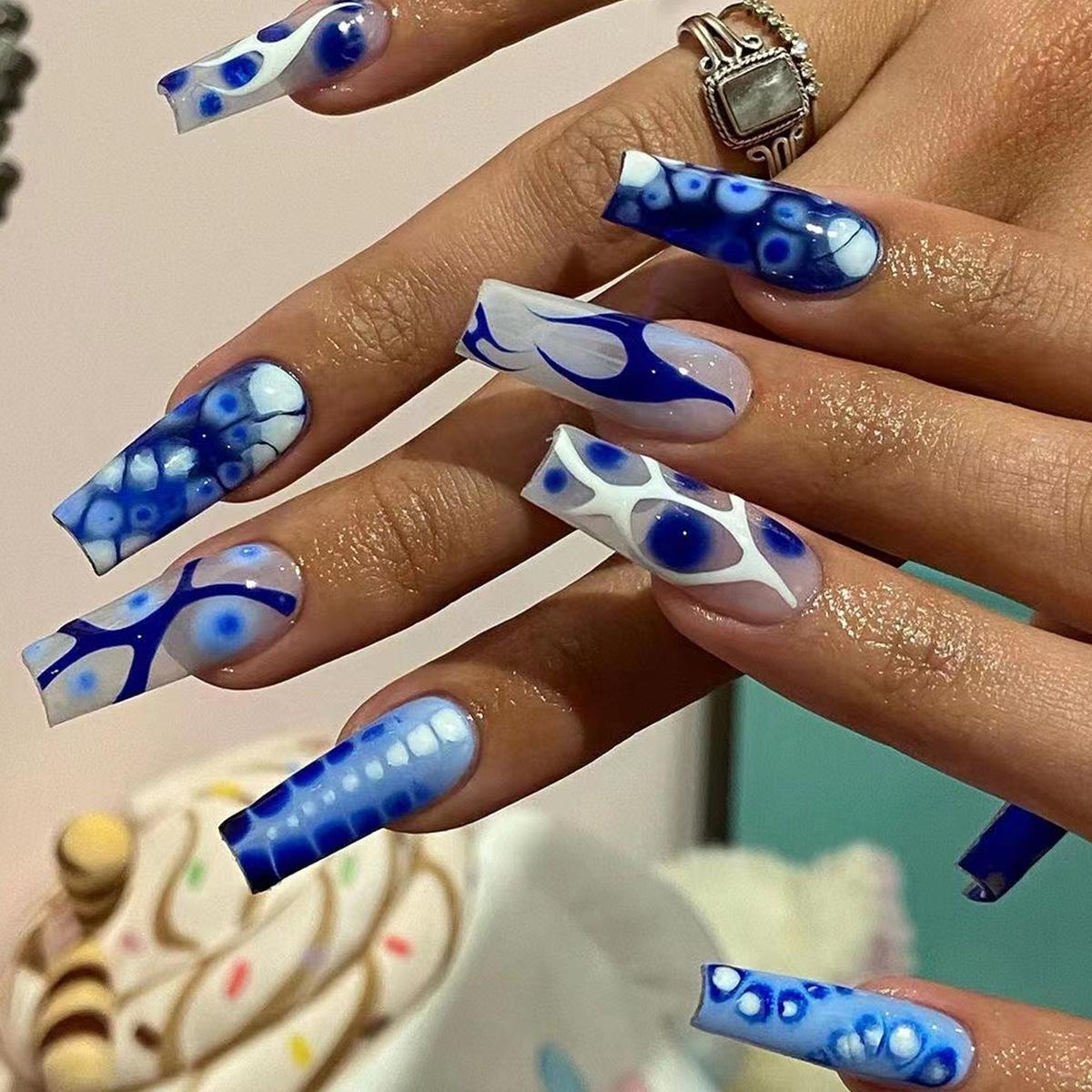 Ballet Shape French Nail Art Tips: Wearable False Nail Stickers JP2755 [Glue Version]