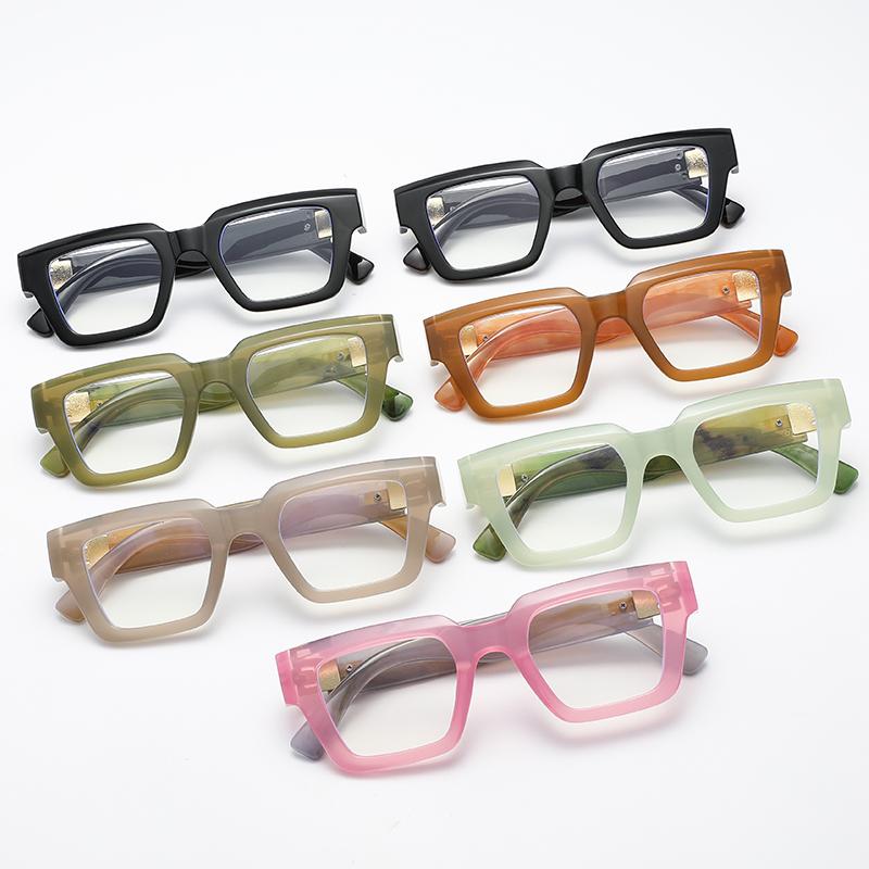 New Fashion Anti Blue Light Glasses Simple Square Large Frame Flat Light Glasses Ink Pattern Design Eyeglasses Frame Female