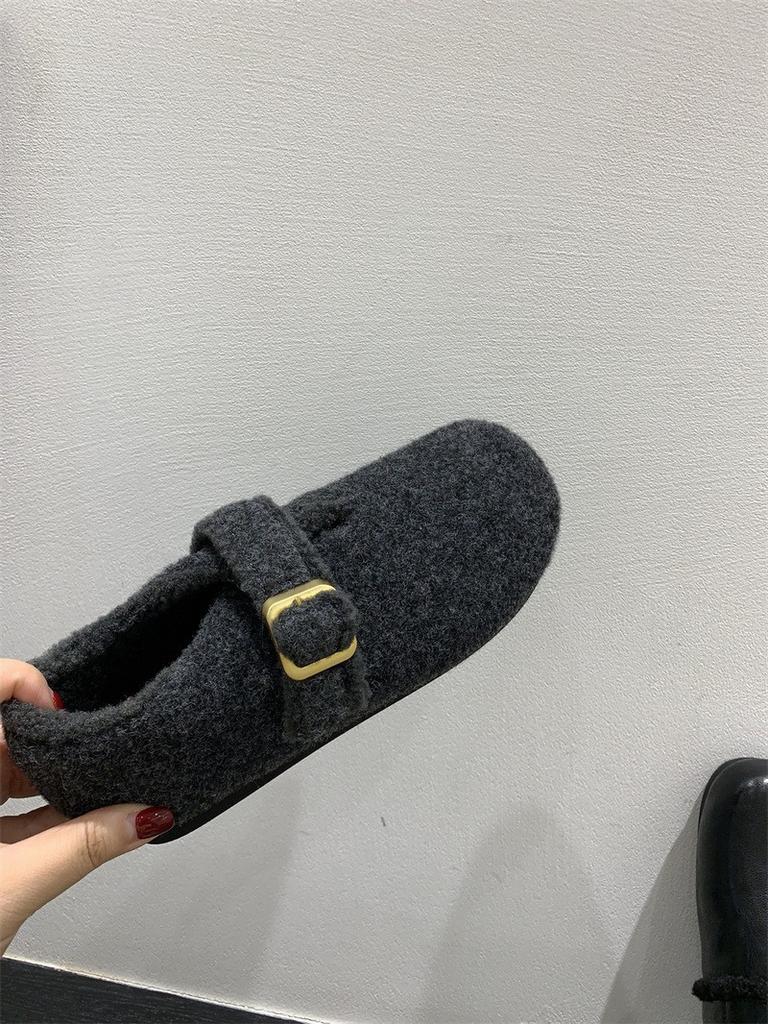 thick-soled soft-soled piled Birkenstocks, fluffy shoes, warm cotton shoes, snow shoes, single shoes