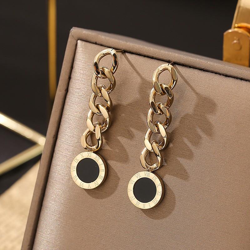 European and American New Titanium Steel 14K Gold Geometry Rough Chain Earrings