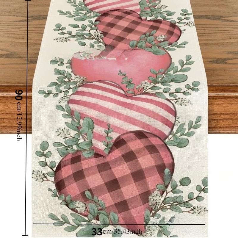 1pc Valentine's Day Love Heart Linen Table Runner Reusable Kitchen Dining Dresser Scarf Party Home Decor Table Cloth