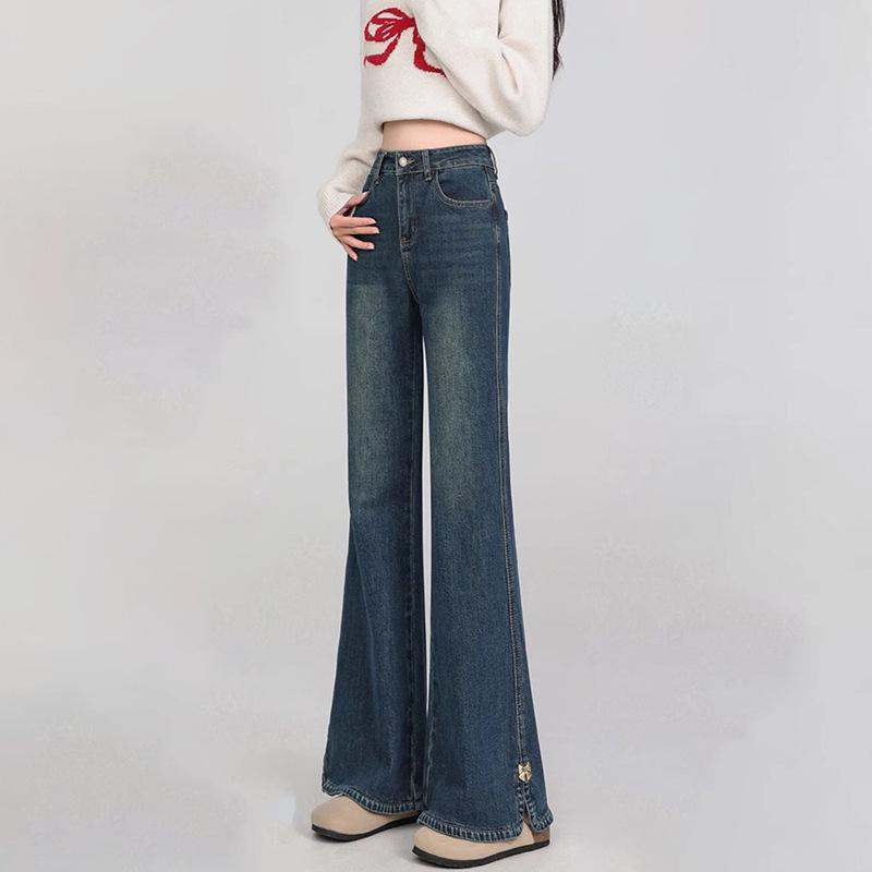 Women s High-Waisted Slimming Flare Jeans for Petite, American Washed, Versatile & Loose Fit 4XL